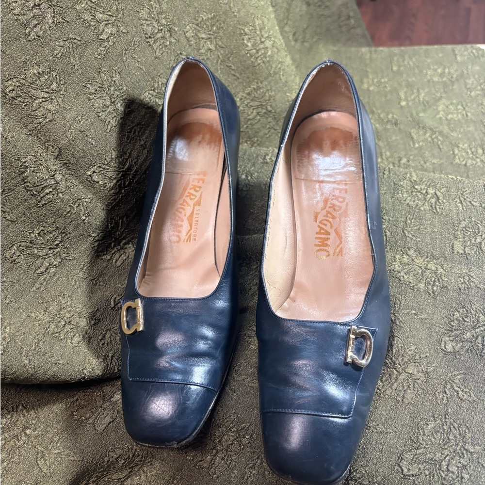 Salvatore Ferragamo Women's Navy Leather Loafers